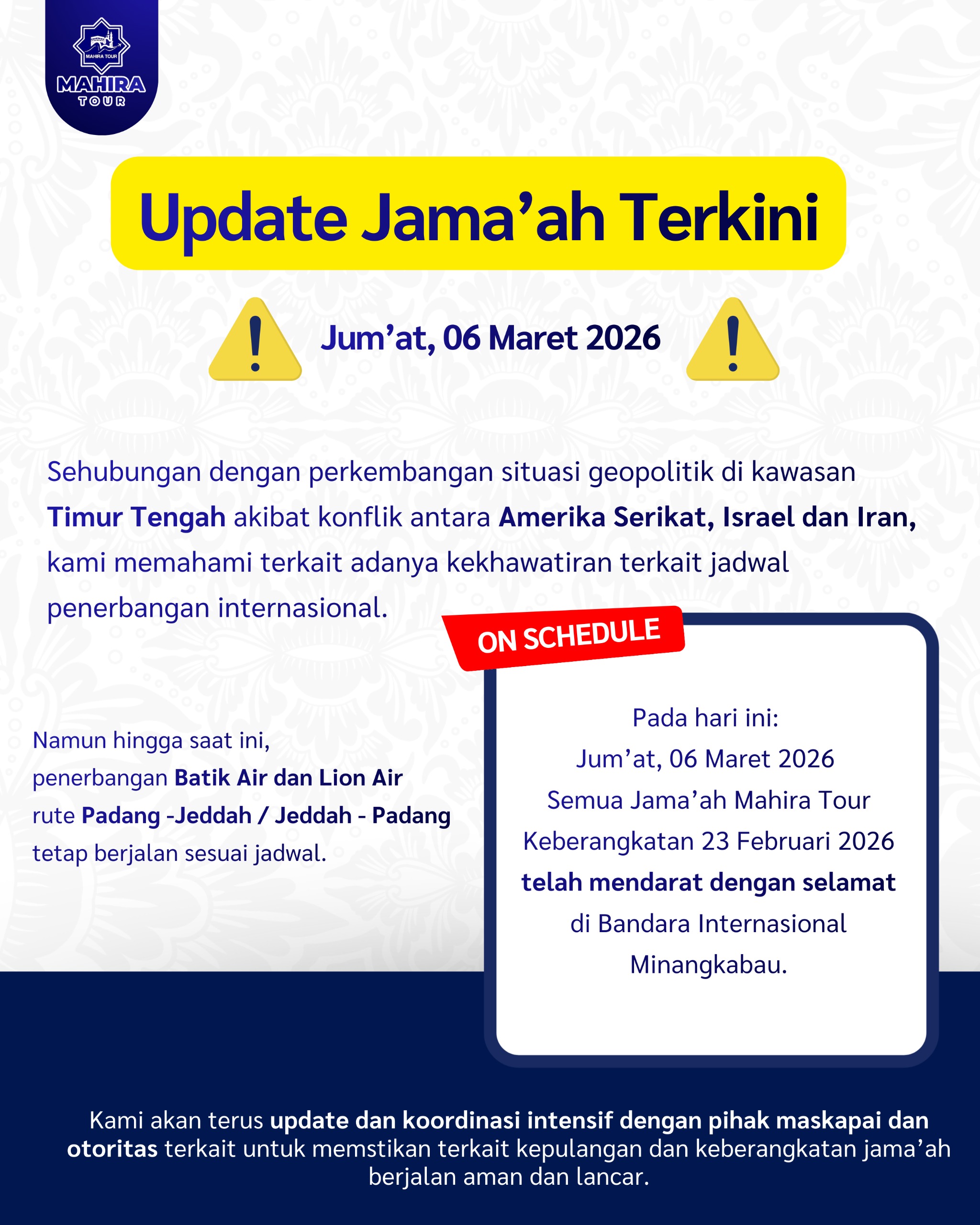 Update Terkini: Jadwal Penerbangan Umrah Mahira Tour Tetap Berjalan Normal