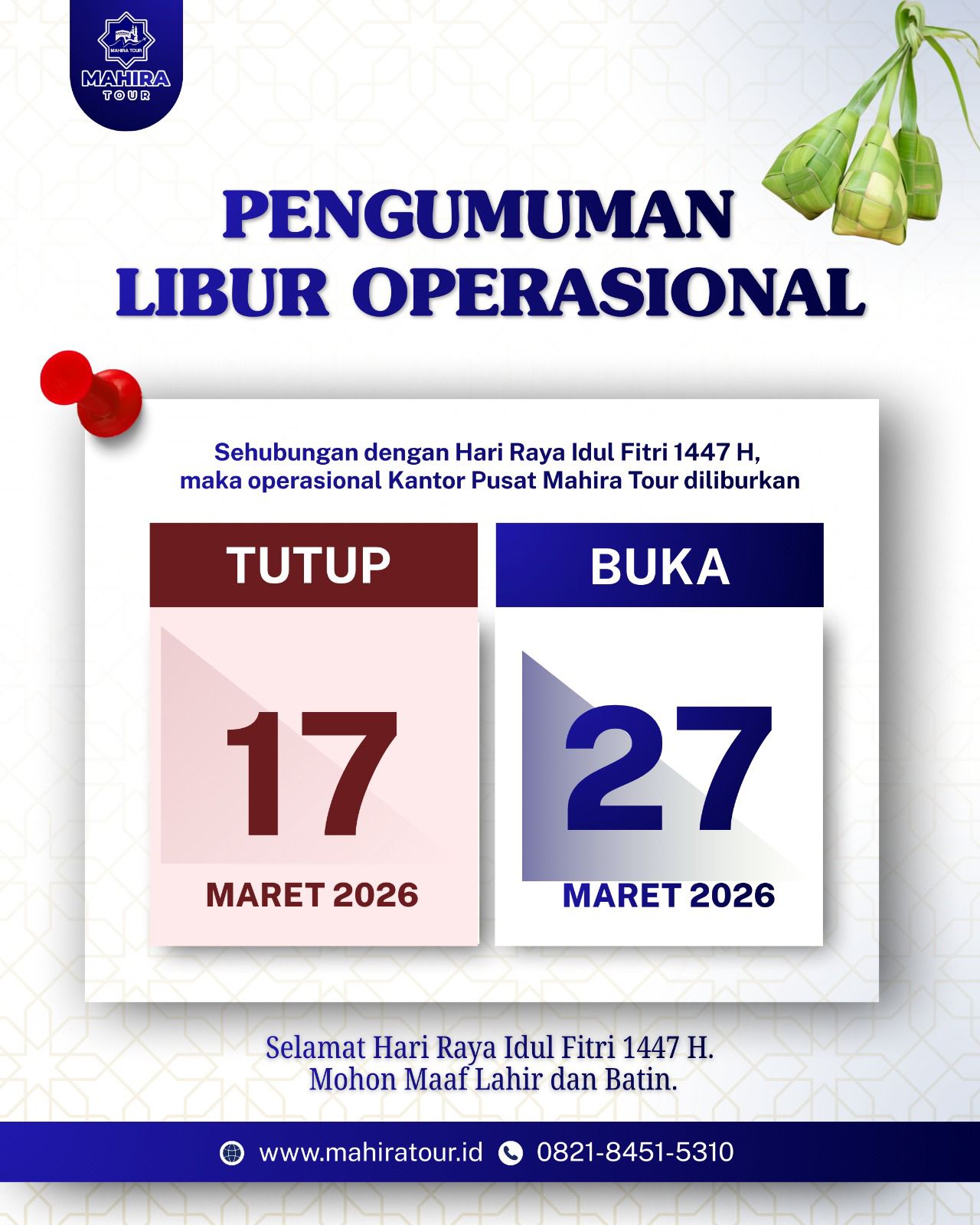 Pengumuman Libur Operasional Idul Fitri 1447 H Mahira Tour